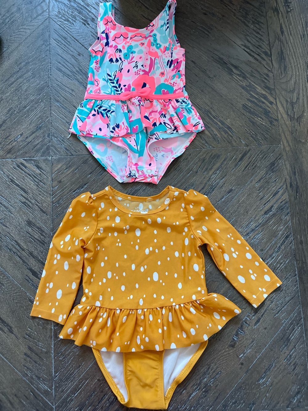 Cat & Jack Mustard Yellow Polka Dot & Just One You Floral Swimsuits